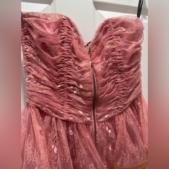 Vintage Betsey Johnson Y2K Pink and Gold Lace Tier Evening Cupcake Dress 4 - Picture 5 of 11